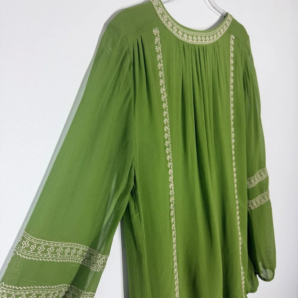 Tolani Lauren Style Lime Green Embroidered Boho Tunic Blouse 100% Viscose Large - Picture 10 of 14